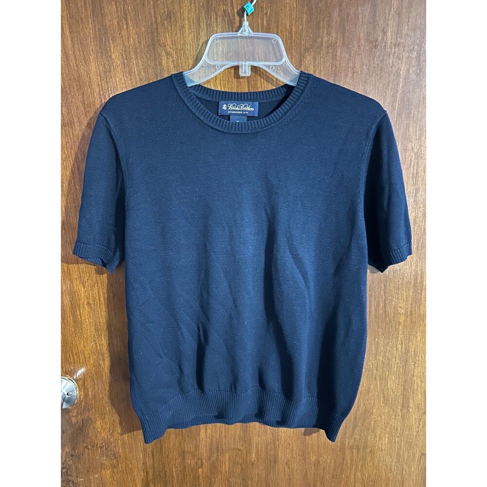 Brooks Brothers Women's sz XL Silk & Cotton Blend Navy Short Sleeve Sweater